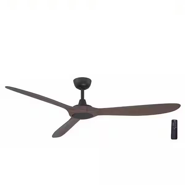 Home Decorators Collection N383B MBK+V8 Tager 60 in. Smart Indoor/Outdoor Matte Black with Whiskey Barrel Blades Ceiling Fan