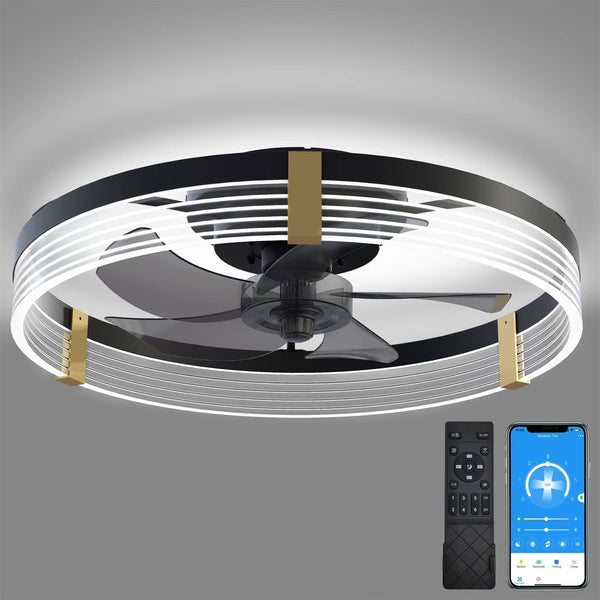 GOSONKT 19.7" Low Profile Ceiling Fan with Lights and Remote, Modern Flush Mount LED Stepless Dimmable, Reversible Blades, 6 Speeds Timing for